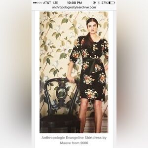 Archival Anthropologie Evangeline Shirt Maeve Black Dress with Floral Patterns